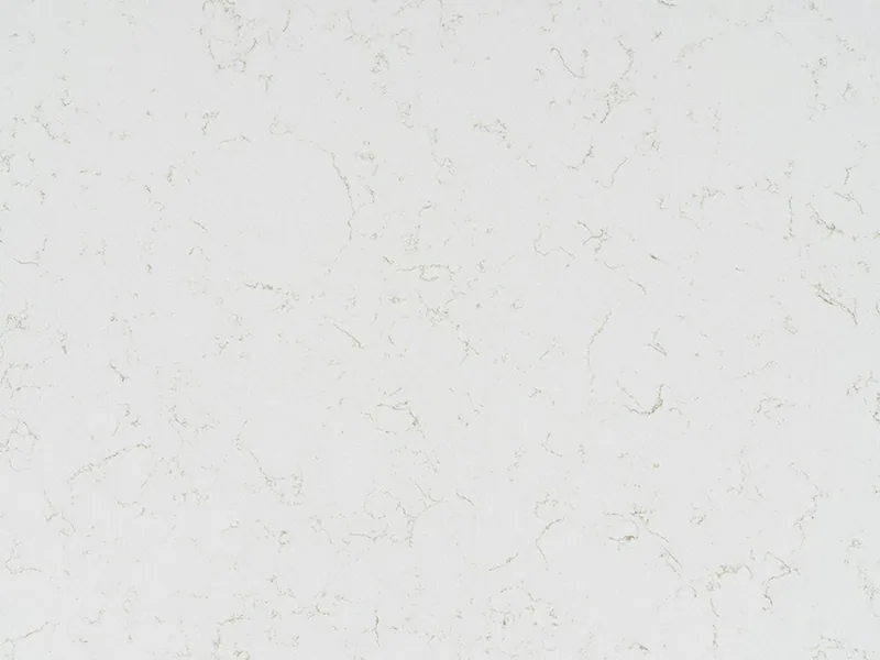 Silestone Miami Oro countertop swatch: bright white background with delicate golden veining