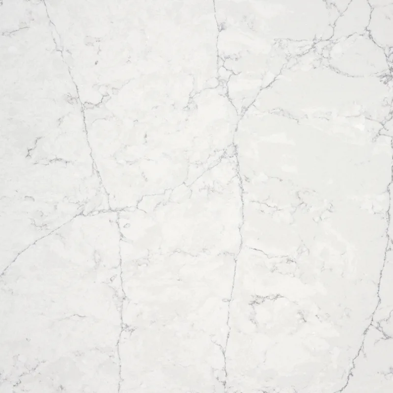 Silestone Pearl Jasmine countertop swatch: white background with fine gray crackle veins