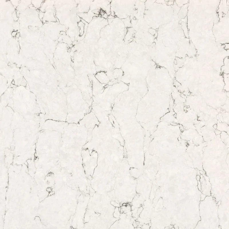 Silestone White Arabesque countertop swatch: white background with a network of dark gray veins