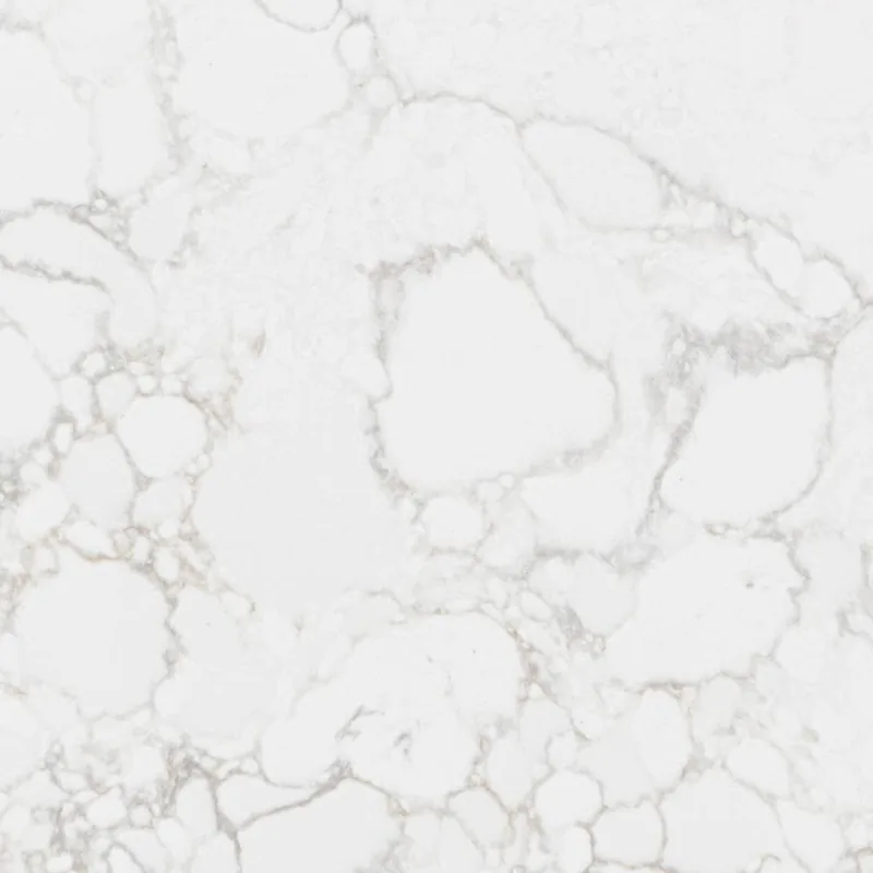Viatera Adagio Gold quartz swatch: bright white background with subtle gold and fine grey veins