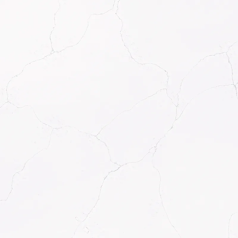 Viatera Cassiopeia quartz swatch: off-white background with delicate multidirectional grey veins