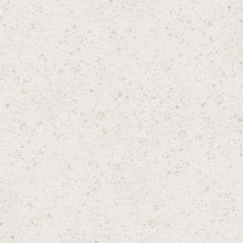 Viatera Destin White quartz swatch: white background with fine white chips