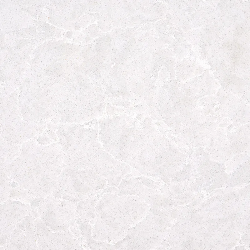 Viatera Iberia quartz swatch: light grey background with soft white veins