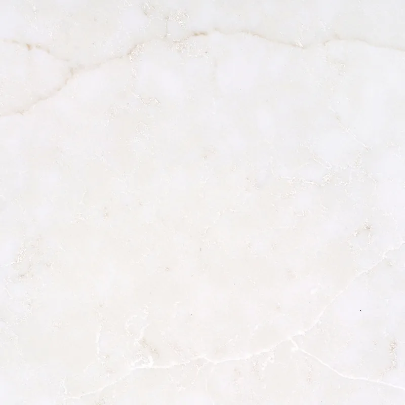 Viatera Mistica quartz swatch: warm white background with taupe and white lacing