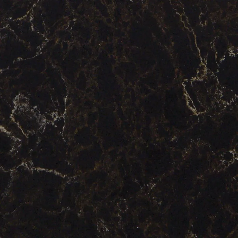 Viatera Nocturne quartz swatch: dark background with creamy short veins