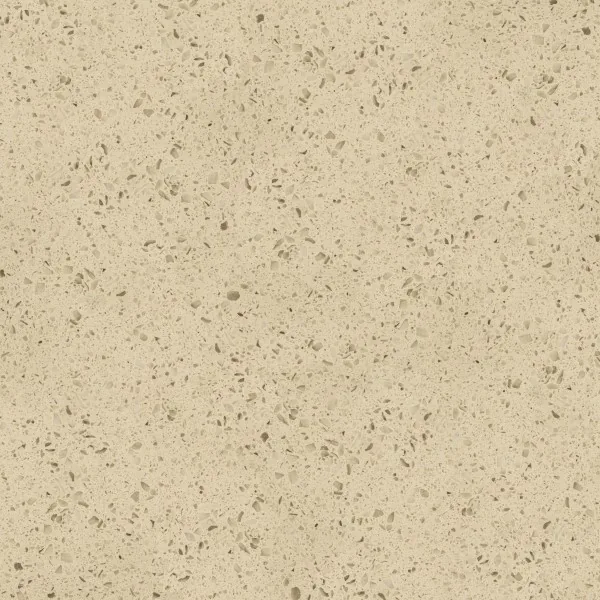Viatera Sonoran Beige quartz swatch: warm beige background with darker beige chips