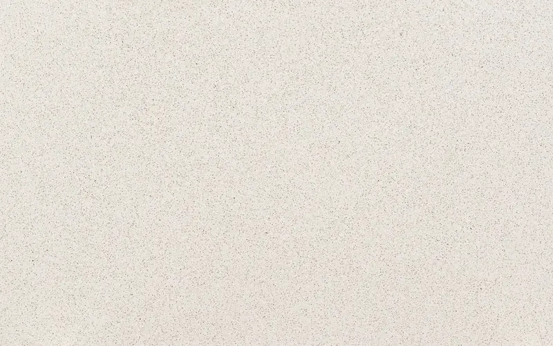 Wilsonart Rio Upano quartz swatch: white terrazzo-style surface with no veining