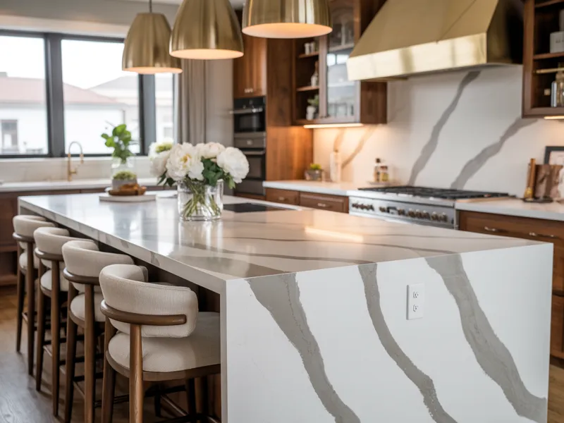 Brittanicca quartz kitchen island