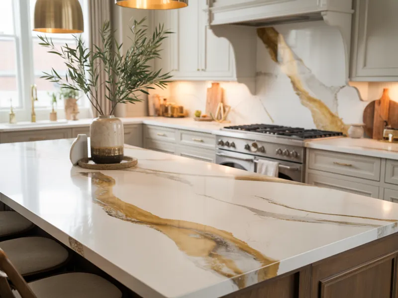 Cambria Brittanicca Gold quartz countertop in modern kitchen