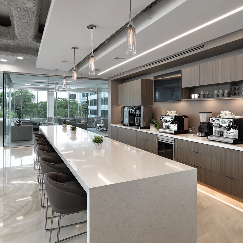 Office breakroom cafe quartz countertops Coral Springs commercial