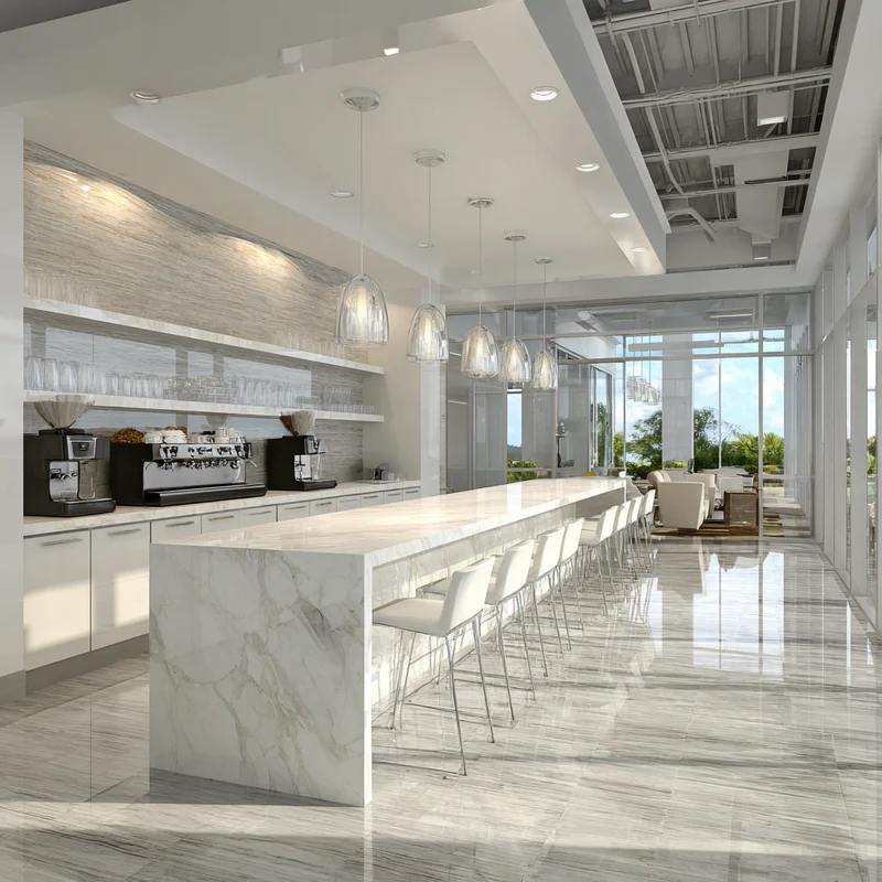 Office coffee bar marble-look quartz Delray Beach installation