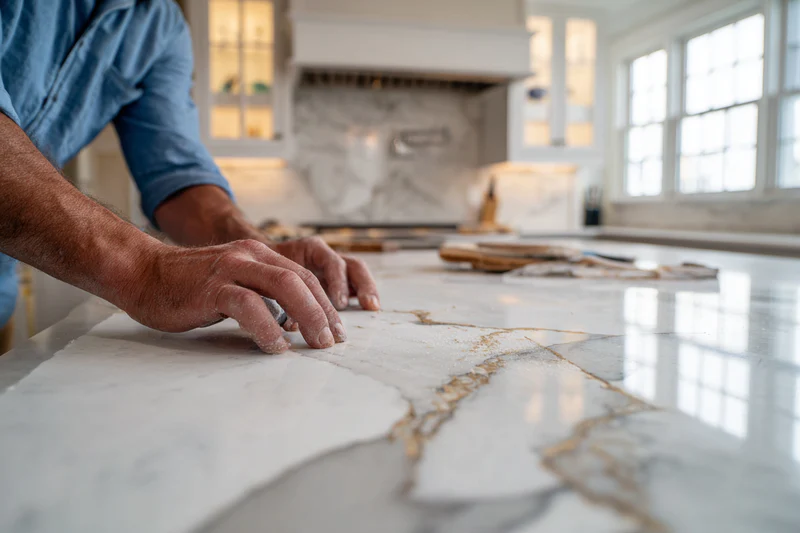 Polishing quartz countertop edge